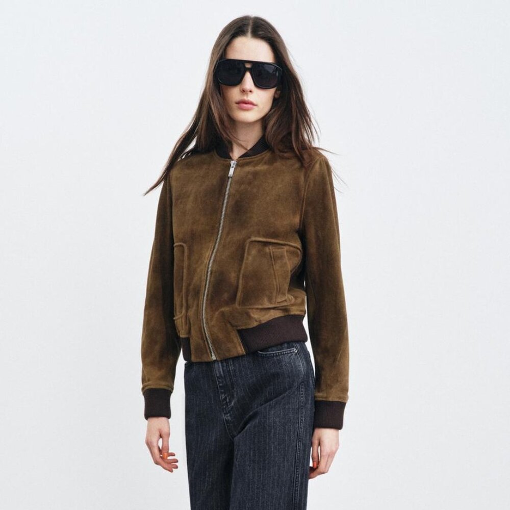 ZARA 100% SUEDE BOMBER JACKET ZW COLLECTION LIMITED EDITION - Picture 3 of 6
